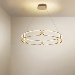 Lámpara colgante de diseño circular trenzado con acabado dorado