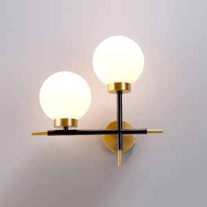 Aplique de pared de esferas de vidrio con estructura metálica