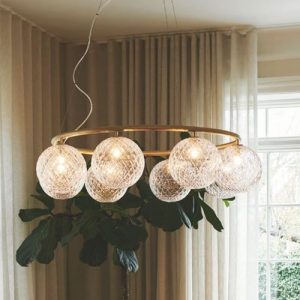Lámpara de Techo Circular con Bombillas Esféricas de Cristal Texturizado