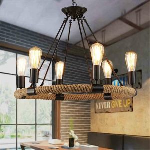 Lámpara rústica de cuerda de cáñamo con 6 luces