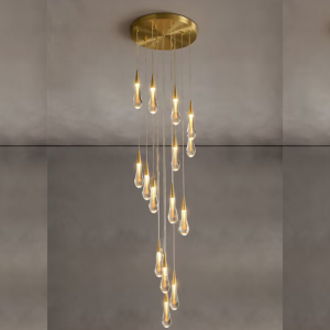 Lámpara LED en Cascada de Lágrimas de Cristal y Dorado