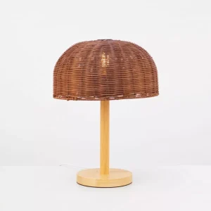 Lámpara de Mesa de Mimbre con Pantalla Cónica