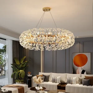 Lámpara Colgante De Cristal Con Diseño Floral Dorado