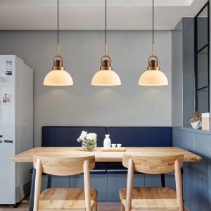 Lámpara de Techo de 3 Luces de Madera y Cristal