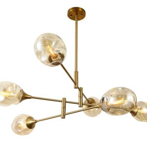 LÁMPARA COLGANTE ORGÁNICA DE 6 GLOBOS DE CRISTAL ÁMBAR